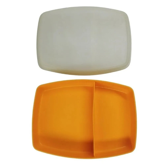 Vintage Tupperware Divided Snack Sandwich Container with Lid  Yellow - Picture 3 of 4